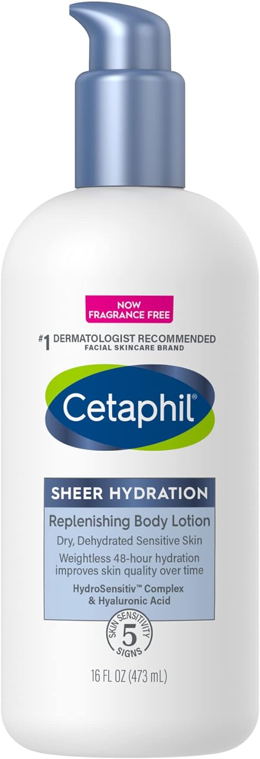 Cetaphil Sheer Hydration Body Lotion, 16 fl oz, 48Hr Moisturizer for Dry, Sensitive Skin, with Hyaluronic Acid, Vitamin E & B5